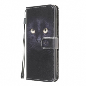 Leren Hoesje voor Xiaomi Redmi 9A Met Ketting Zwarte Kattenogen Met Riem