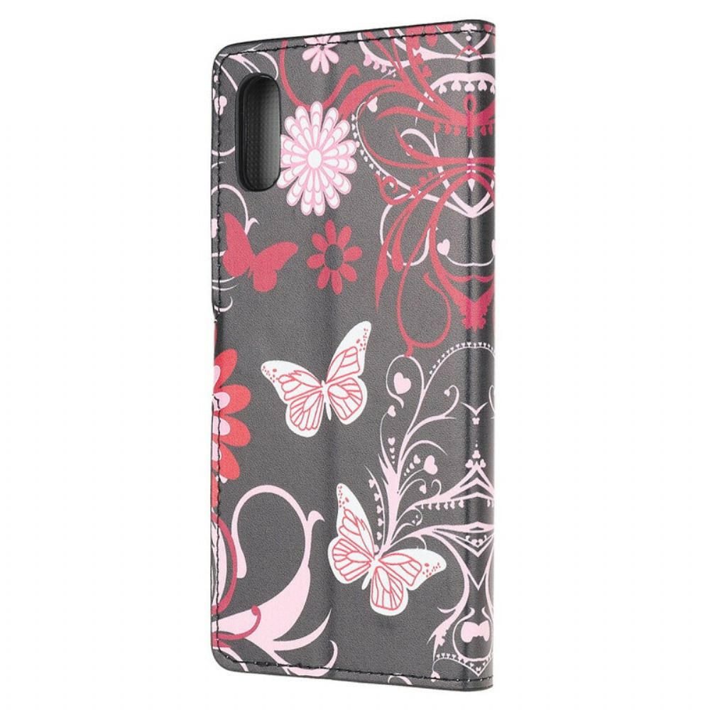 Leren Hoesje voor Xiaomi Redmi 9A Vlinders En Bloemen