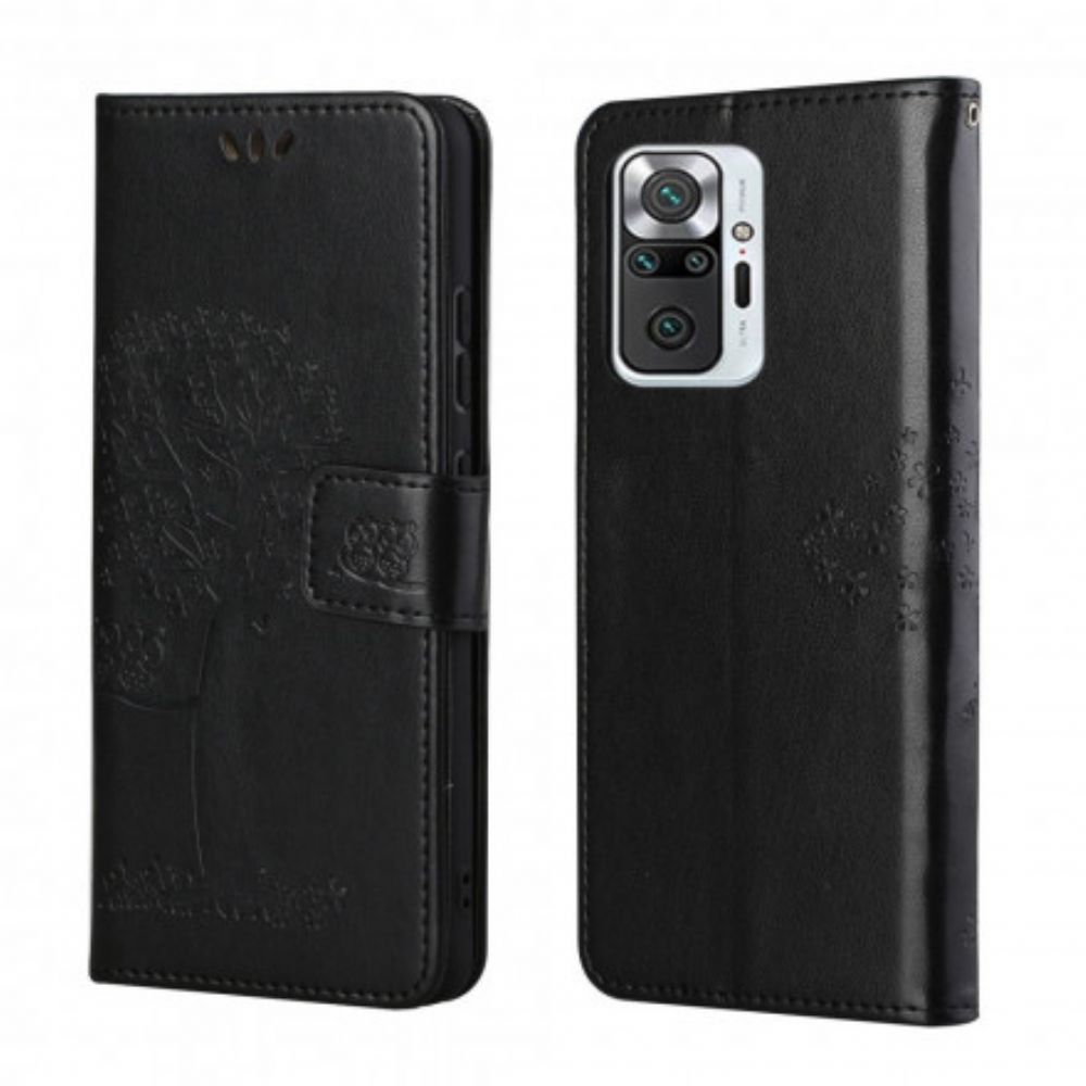 Flip Case voor Xiaomi Redmi Note 10 Pro Met Ketting Boom En Uilen Met Bandjes