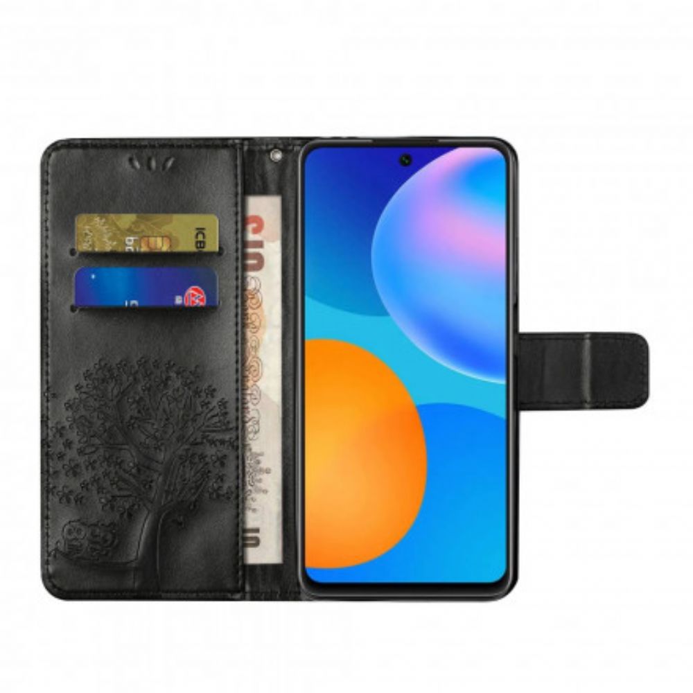 Flip Case voor Xiaomi Redmi Note 10 Pro Met Ketting Boom En Uilen Met Bandjes