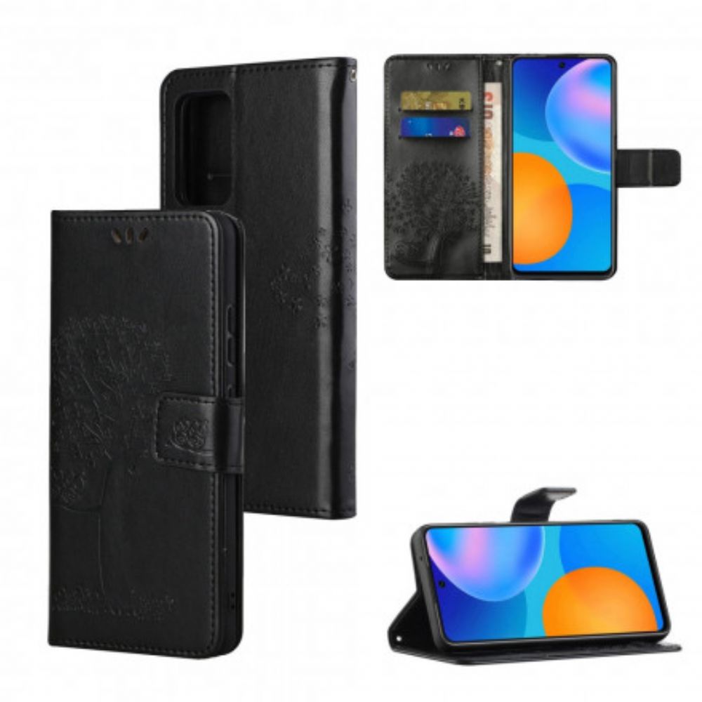 Flip Case voor Xiaomi Redmi Note 10 Pro Met Ketting Boom En Uilen Met Bandjes