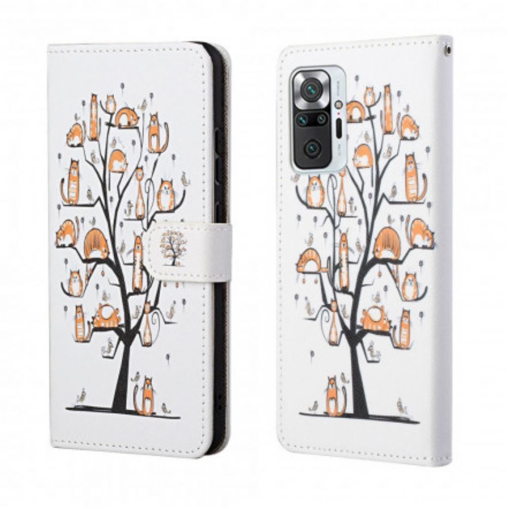 Flip Case voor Xiaomi Redmi Note 10 Pro Met Ketting Funky Katten Met Riem