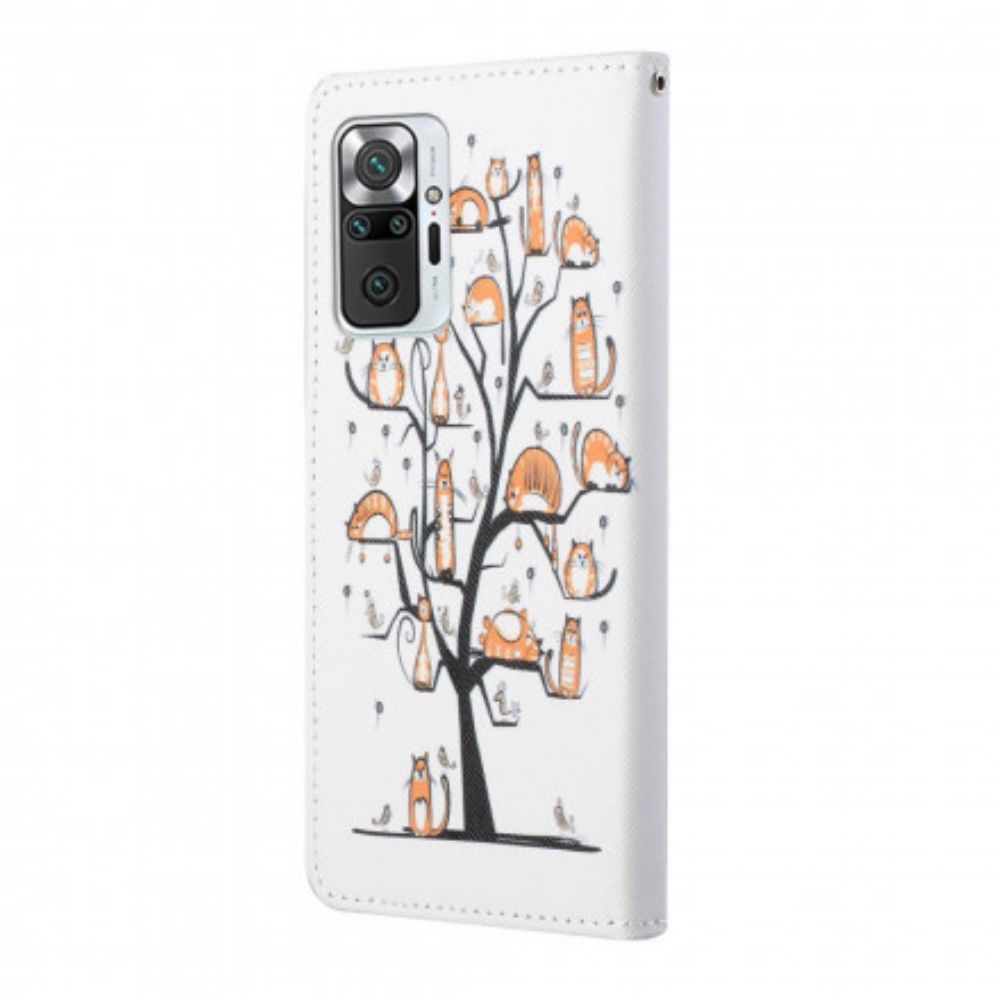 Flip Case voor Xiaomi Redmi Note 10 Pro Met Ketting Funky Katten Met Riem