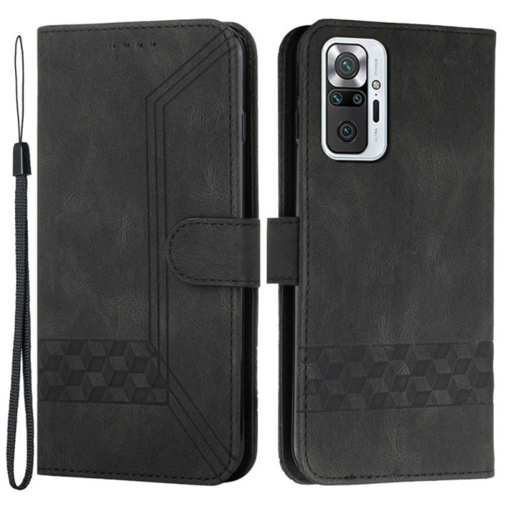 Flip Case voor Xiaomi Redmi Note 10 Pro Met Ketting Geometrische Strookrand