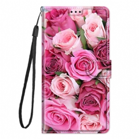 Folio-hoesje voor Xiaomi Redmi Note 10 Pro Met Ketting Band Rozen