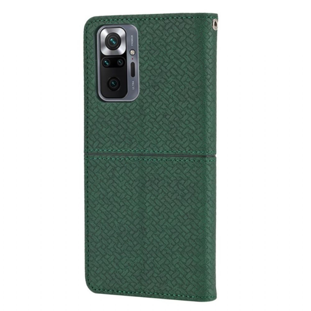 Folio-hoesje voor Xiaomi Redmi Note 10 Pro Met Ketting Stijl Geweven Leren Band