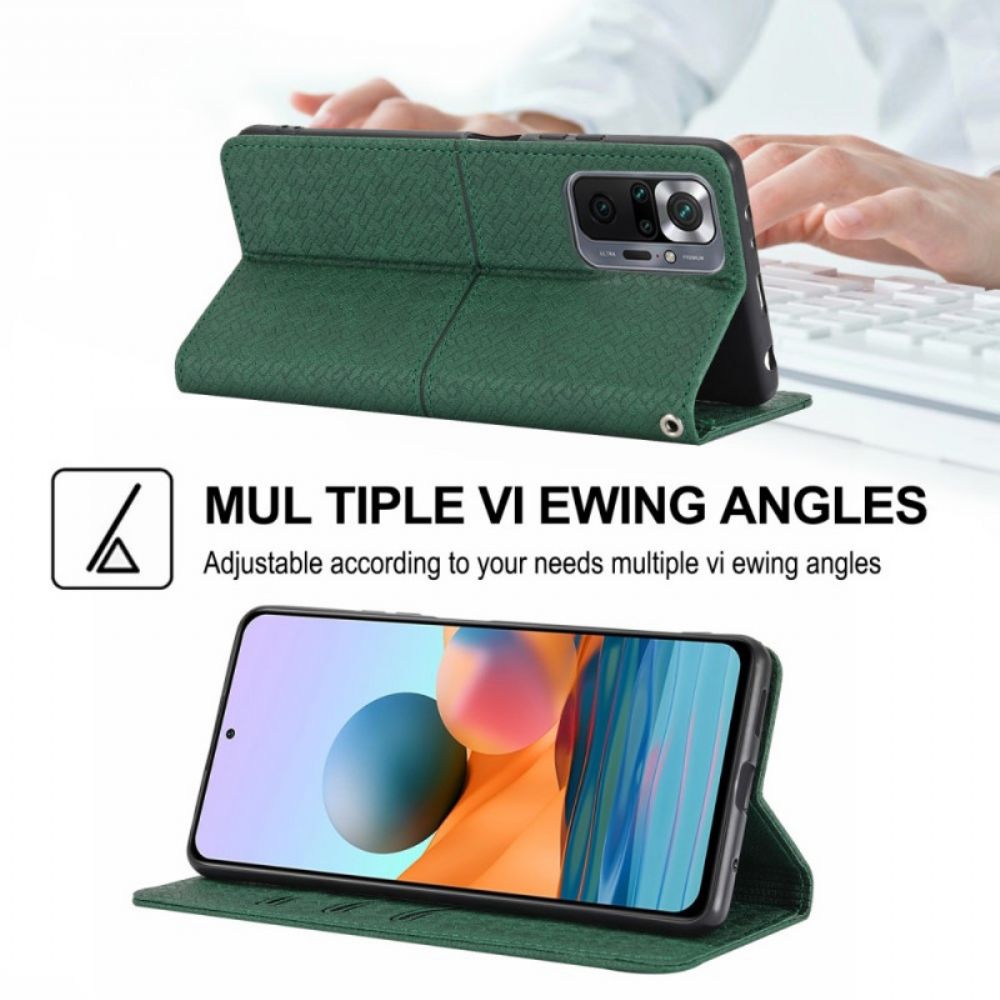 Folio-hoesje voor Xiaomi Redmi Note 10 Pro Met Ketting Stijl Geweven Leren Band