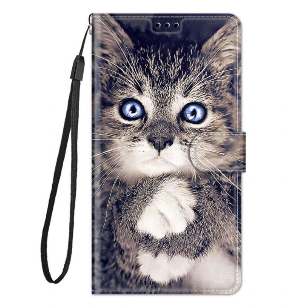 Folio-hoesje voor Xiaomi Redmi Note 10 Pro Met Ketting Te Schattige Kat Met Riem