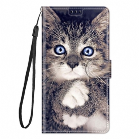 Folio-hoesje voor Xiaomi Redmi Note 10 Pro Met Ketting Te Schattige Kat Met Riem