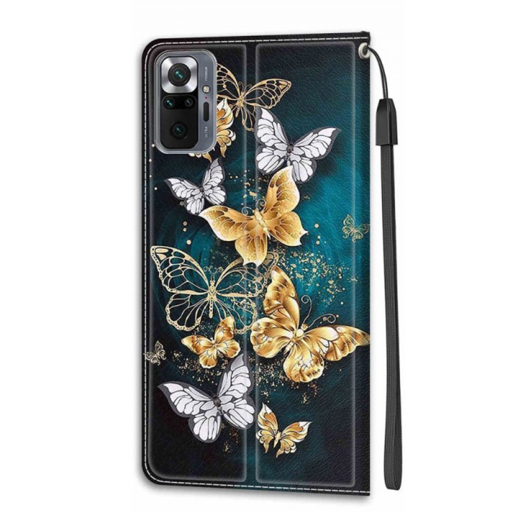 Folio-hoesje voor Xiaomi Redmi Note 10 Pro Met Ketting Thong Vlinders Fan