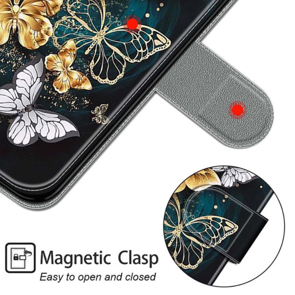 Folio-hoesje voor Xiaomi Redmi Note 10 Pro Met Ketting Thong Vlinders Fan