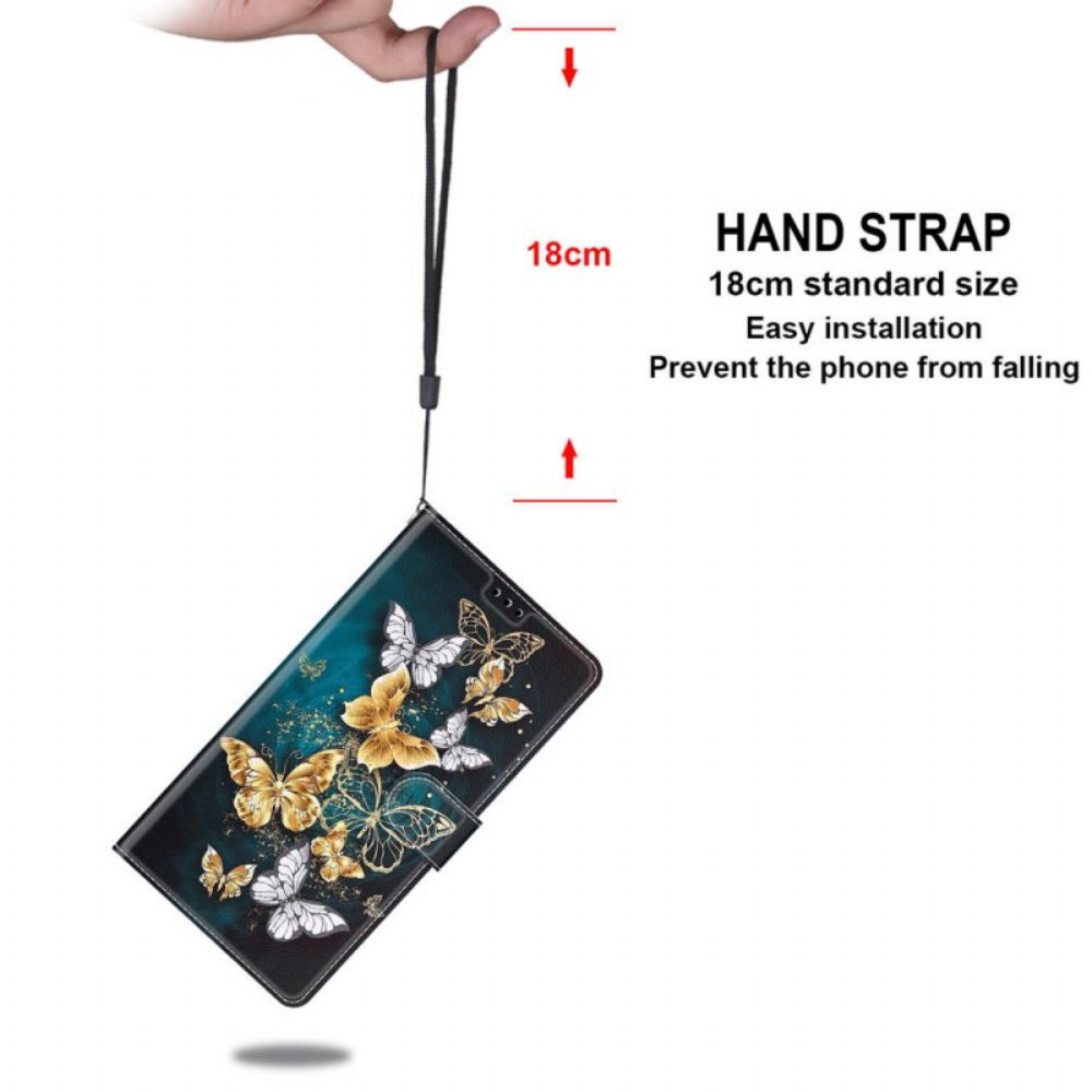 Folio-hoesje voor Xiaomi Redmi Note 10 Pro Met Ketting Thong Vlinders Fan