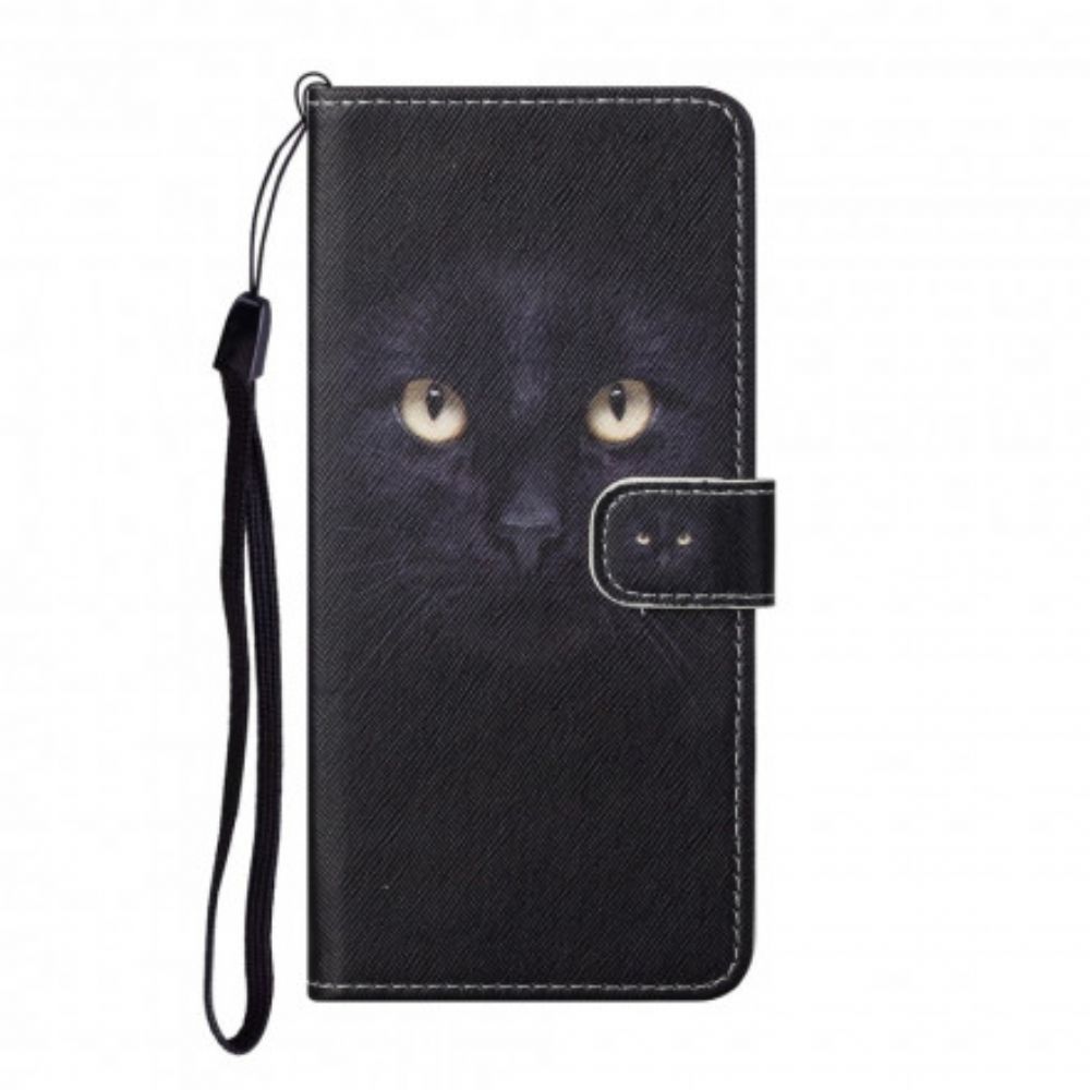 Folio-hoesje voor Xiaomi Redmi Note 10 Pro Met Ketting Zwarte Kattenogen Met Riem