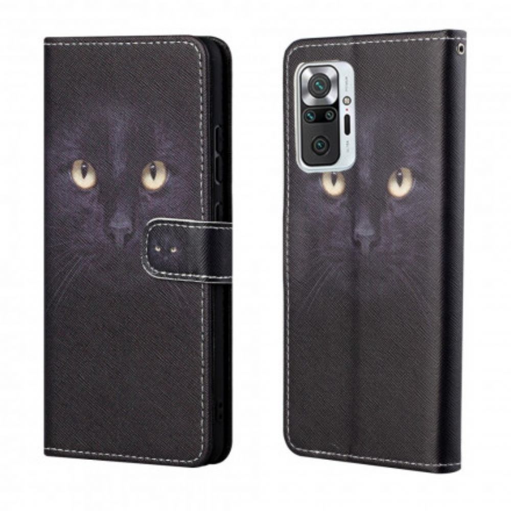 Folio-hoesje voor Xiaomi Redmi Note 10 Pro Met Ketting Zwarte Kattenogen Met Riem