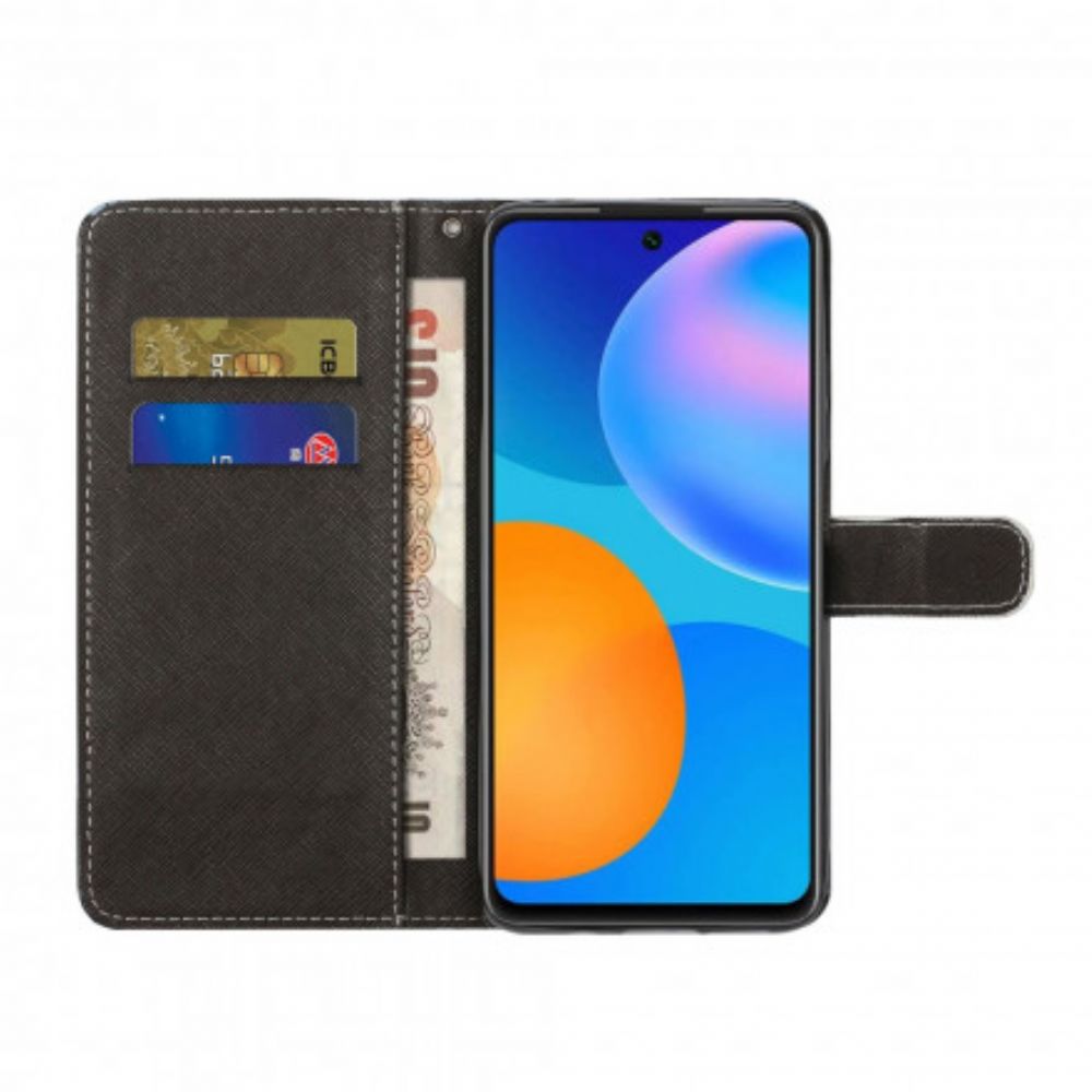 Folio-hoesje voor Xiaomi Redmi Note 10 Pro Met Ketting Zwarte Kattenogen Met Riem