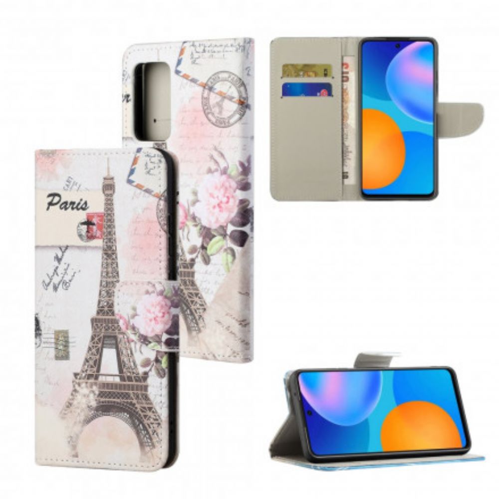 Folio-hoesje voor Xiaomi Redmi Note 10 Pro Retro Eiffeltoren