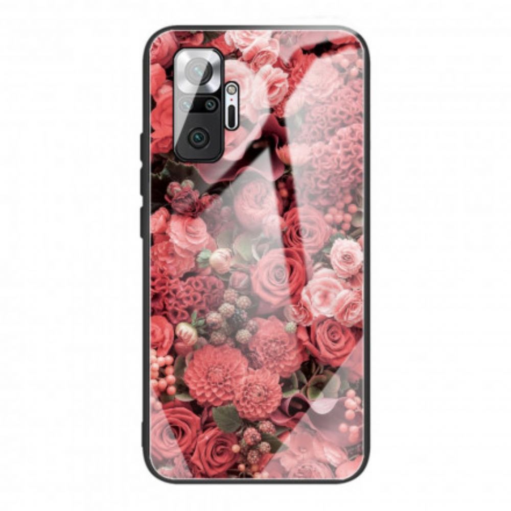 Hoesje voor Xiaomi Redmi Note 10 Pro Gehard Glas Roze Bloemen