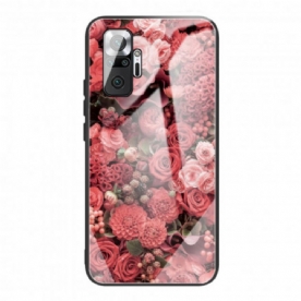 Hoesje voor Xiaomi Redmi Note 10 Pro Gehard Glas Roze Bloemen