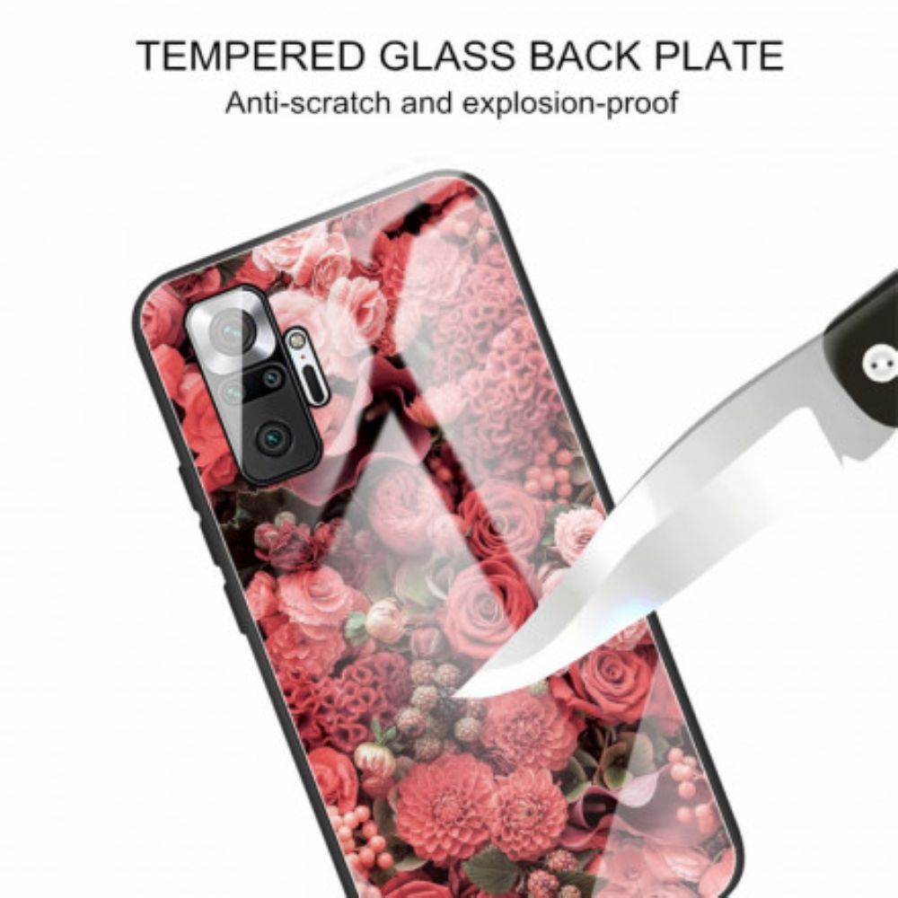 Hoesje voor Xiaomi Redmi Note 10 Pro Gehard Glas Roze Bloemen