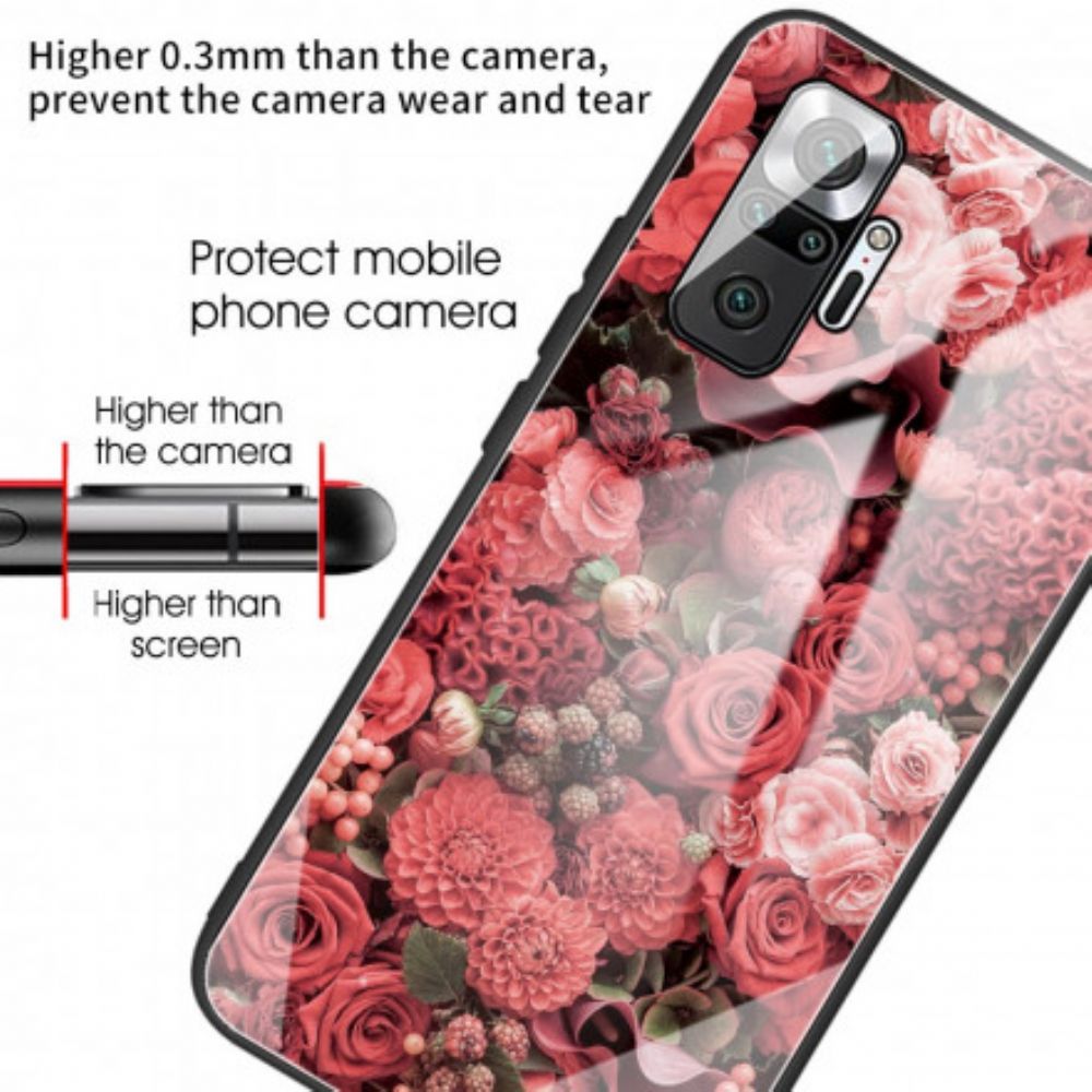 Hoesje voor Xiaomi Redmi Note 10 Pro Gehard Glas Roze Bloemen