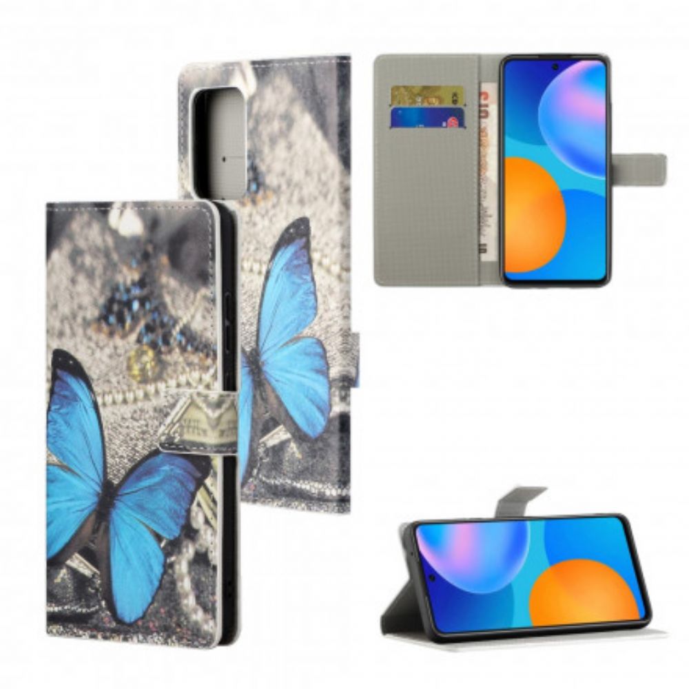 Leren Hoesje voor Xiaomi Redmi Note 10 Pro Blauwe Vlinder