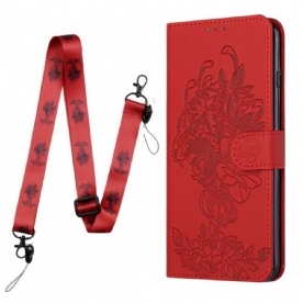 Leren Hoesje voor Xiaomi Redmi Note 10 Pro Met Ketting Barokke Tijger Met Bandjes