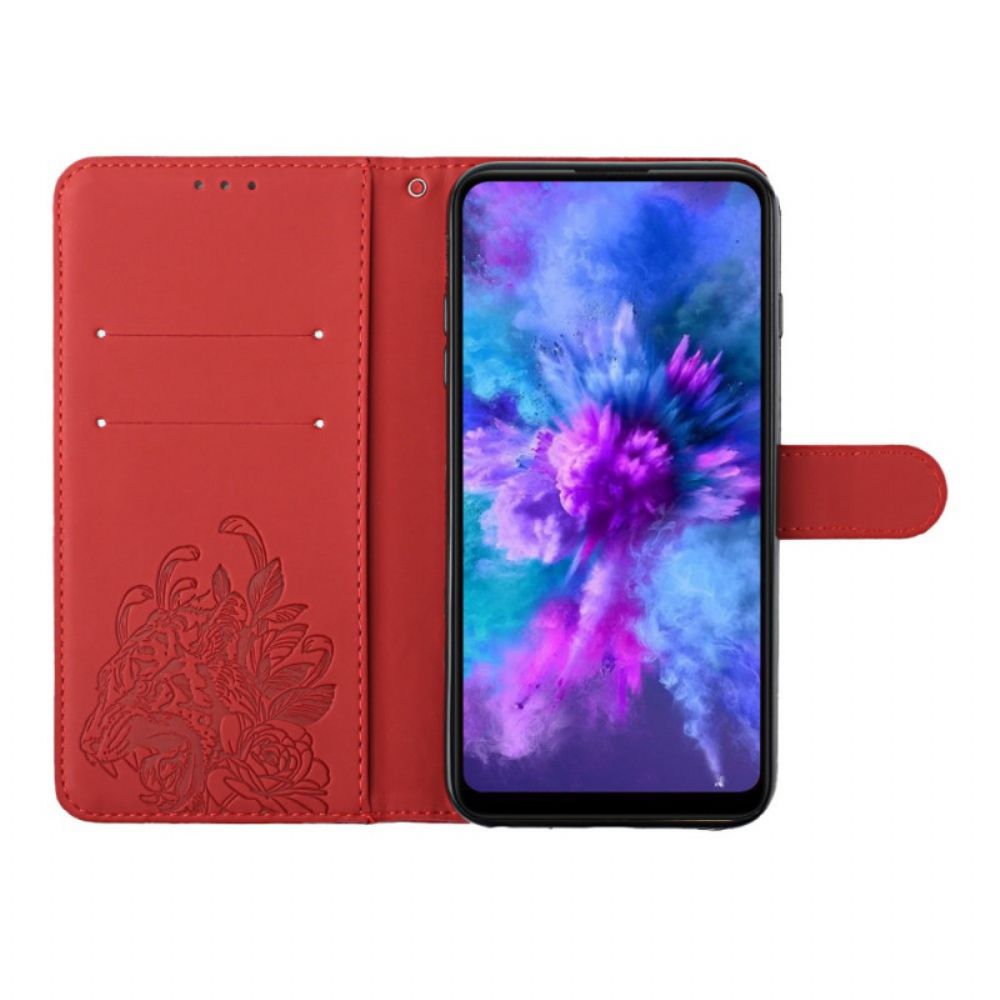 Leren Hoesje voor Xiaomi Redmi Note 10 Pro Met Ketting Barokke Tijger Met Bandjes