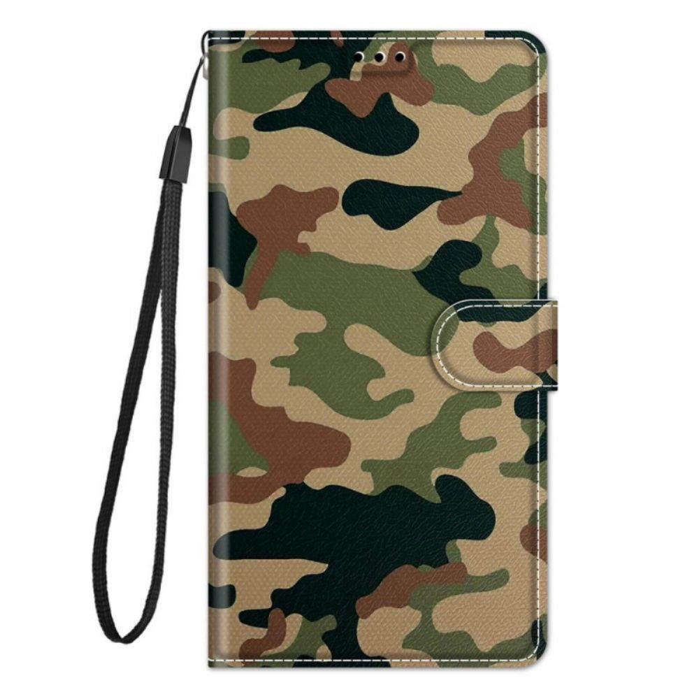 Leren Hoesje voor Xiaomi Redmi Note 10 Pro Met Ketting Gebonden Militaire Camouflage