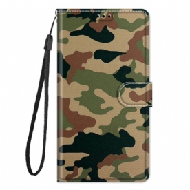 Leren Hoesje voor Xiaomi Redmi Note 10 Pro Met Ketting Gebonden Militaire Camouflage