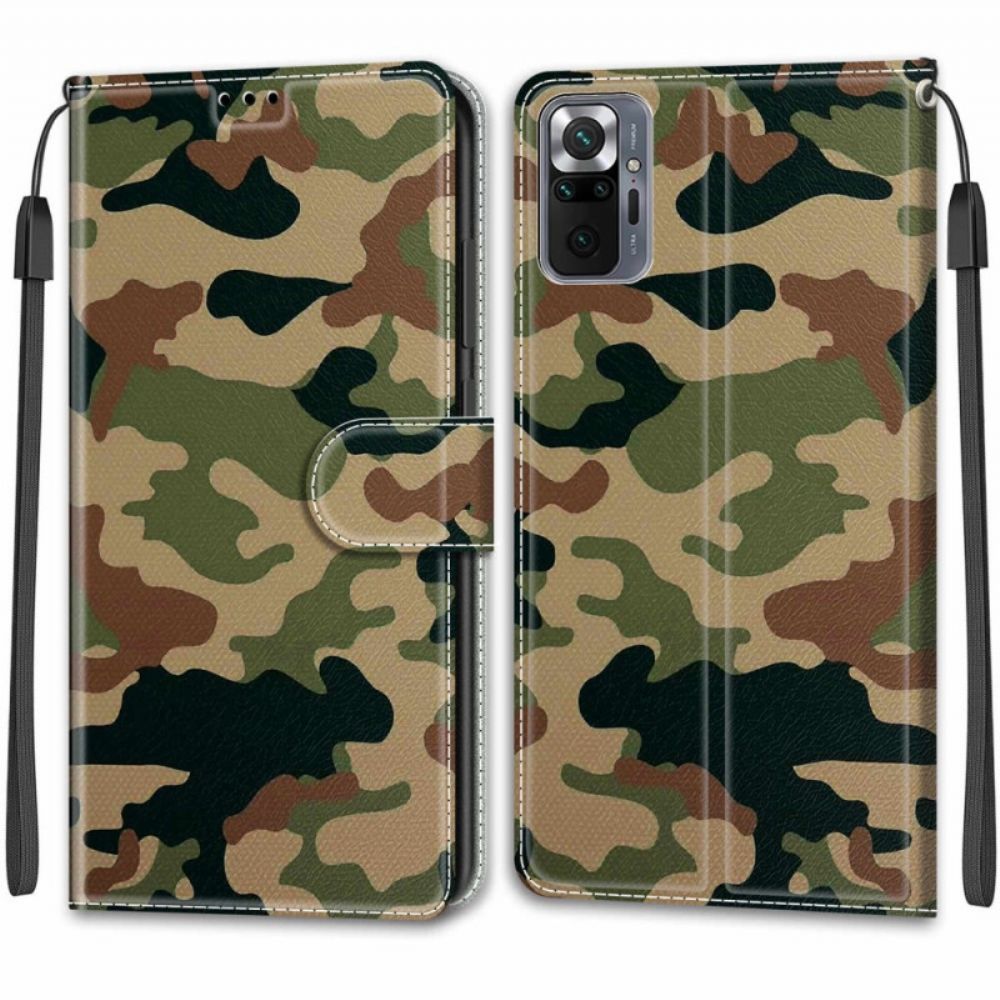 Leren Hoesje voor Xiaomi Redmi Note 10 Pro Met Ketting Gebonden Militaire Camouflage