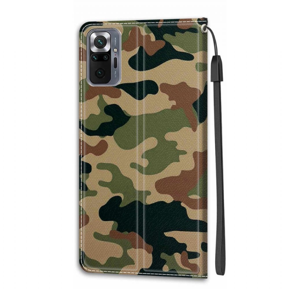 Leren Hoesje voor Xiaomi Redmi Note 10 Pro Met Ketting Gebonden Militaire Camouflage