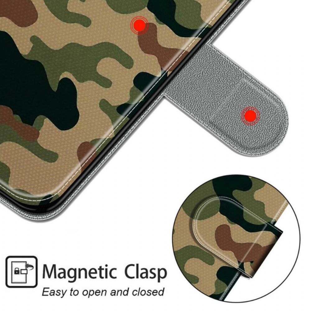 Leren Hoesje voor Xiaomi Redmi Note 10 Pro Met Ketting Gebonden Militaire Camouflage