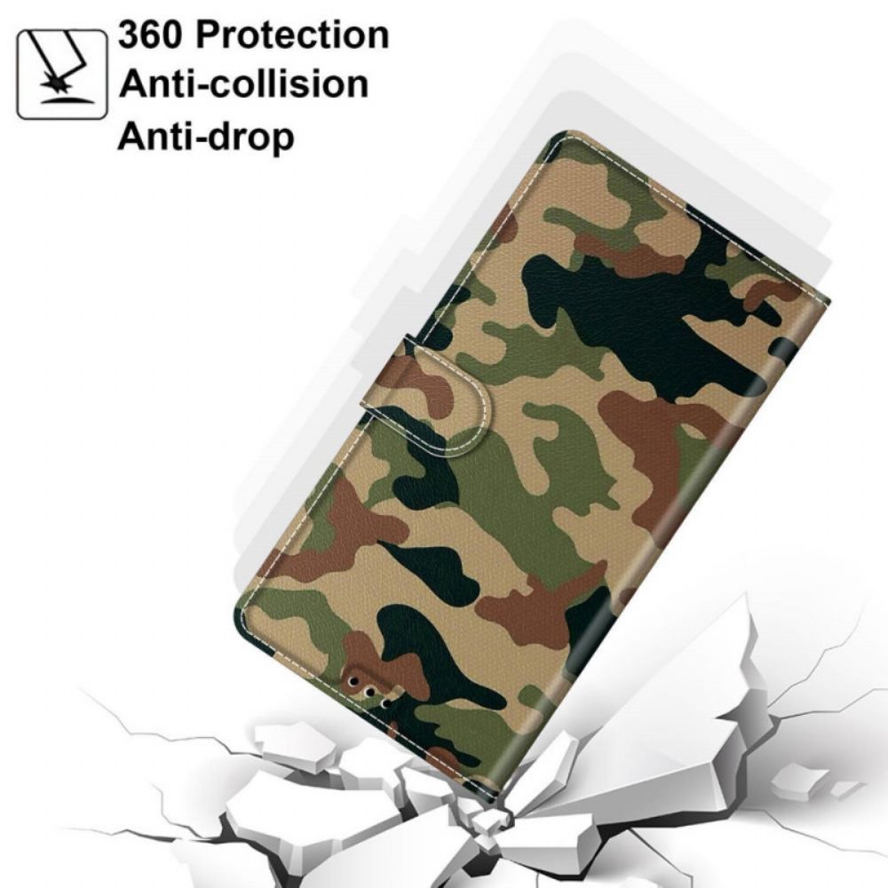 Leren Hoesje voor Xiaomi Redmi Note 10 Pro Met Ketting Gebonden Militaire Camouflage