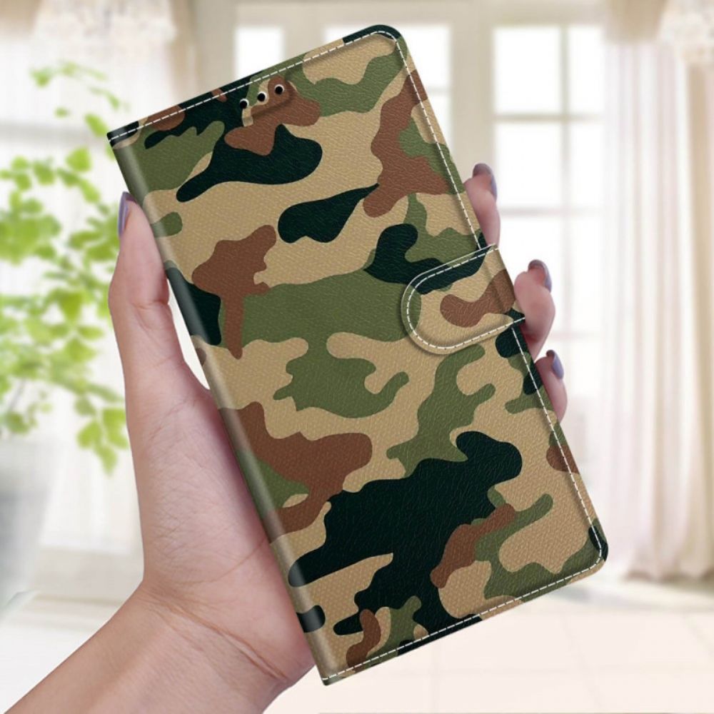 Leren Hoesje voor Xiaomi Redmi Note 10 Pro Met Ketting Gebonden Militaire Camouflage