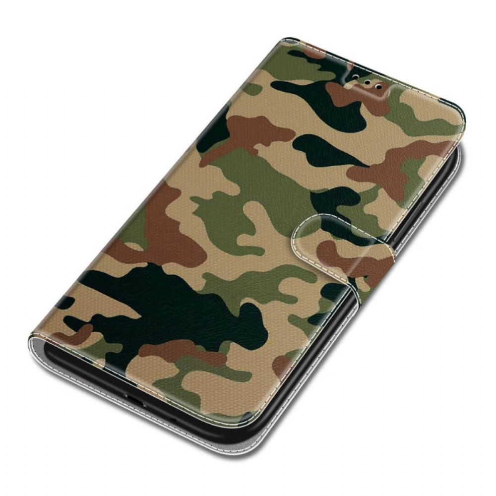 Leren Hoesje voor Xiaomi Redmi Note 10 Pro Met Ketting Gebonden Militaire Camouflage