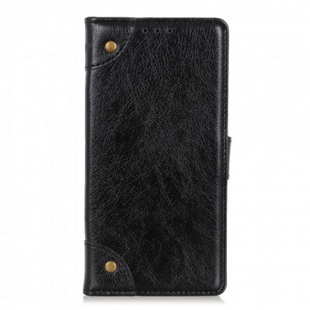 Leren Hoesje voor Xiaomi Redmi Note 10 Pro Vintage Klinknagels Nappaleer Stijl