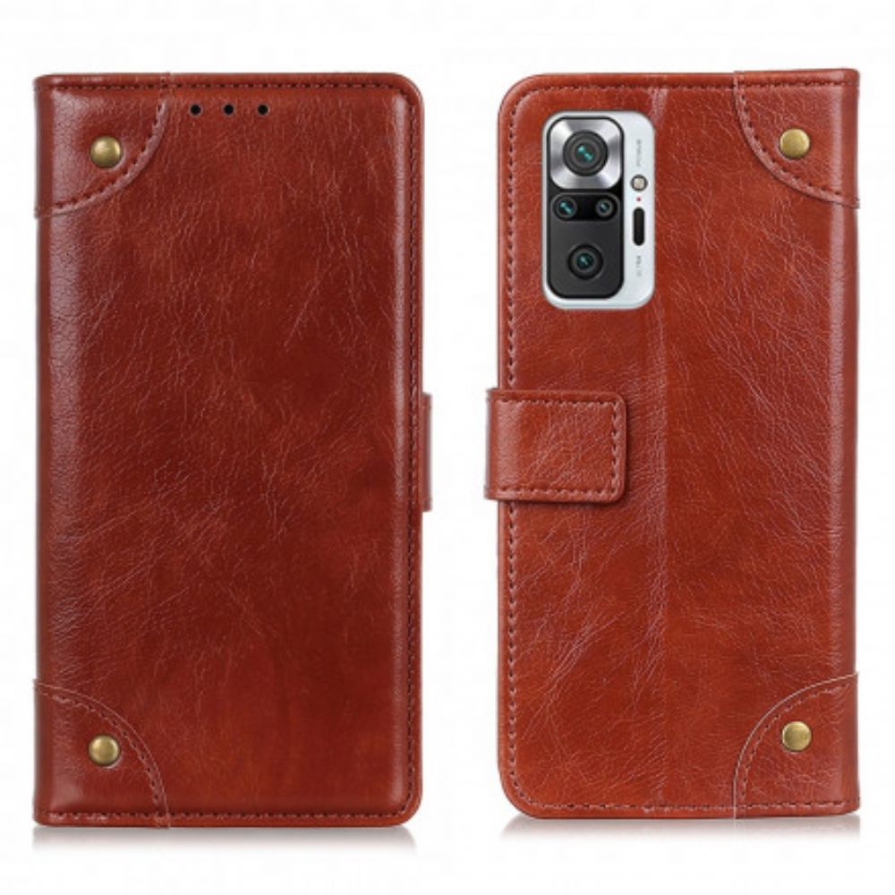 Leren Hoesje voor Xiaomi Redmi Note 10 Pro Vintage Klinknagels Nappaleer Stijl