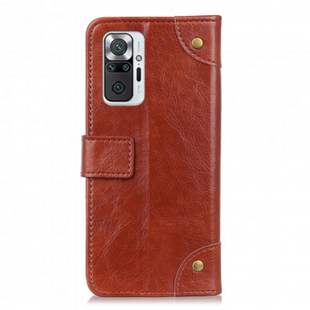 Leren Hoesje voor Xiaomi Redmi Note 10 Pro Vintage Klinknagels Nappaleer Stijl