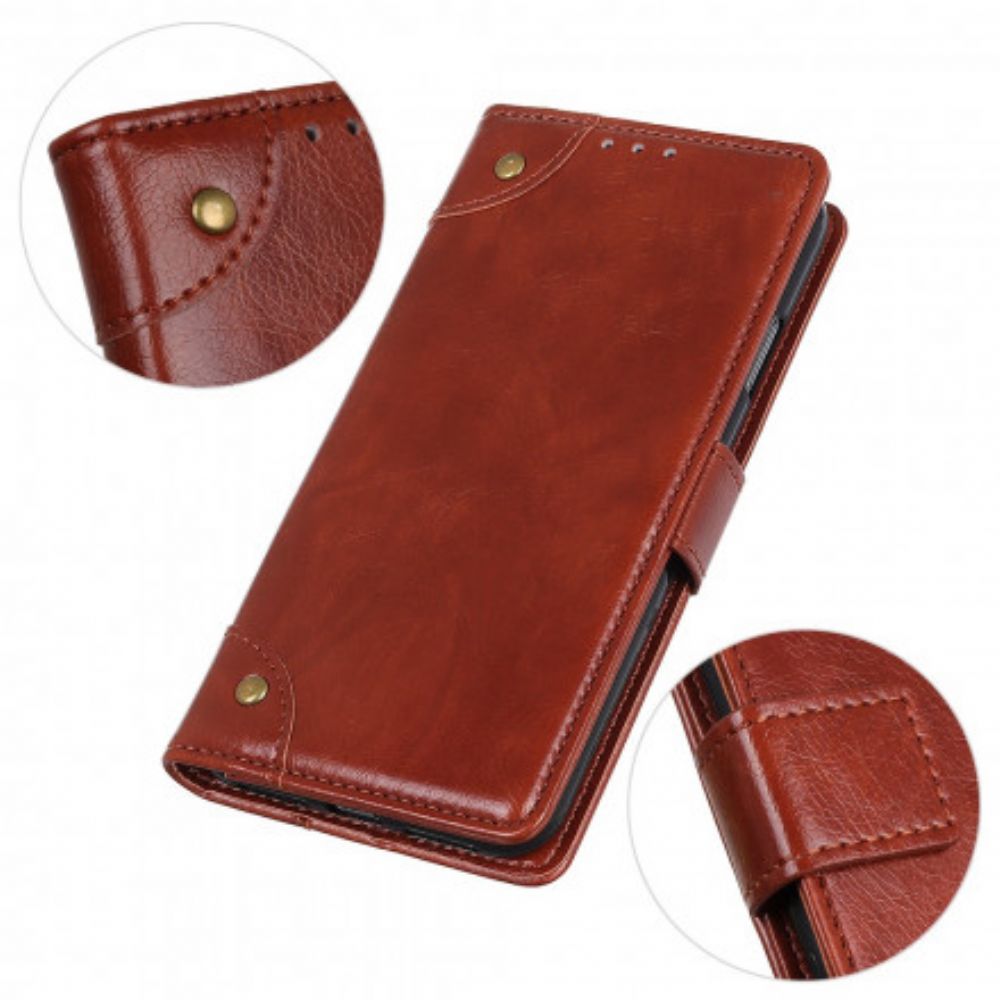 Leren Hoesje voor Xiaomi Redmi Note 10 Pro Vintage Klinknagels Nappaleer Stijl