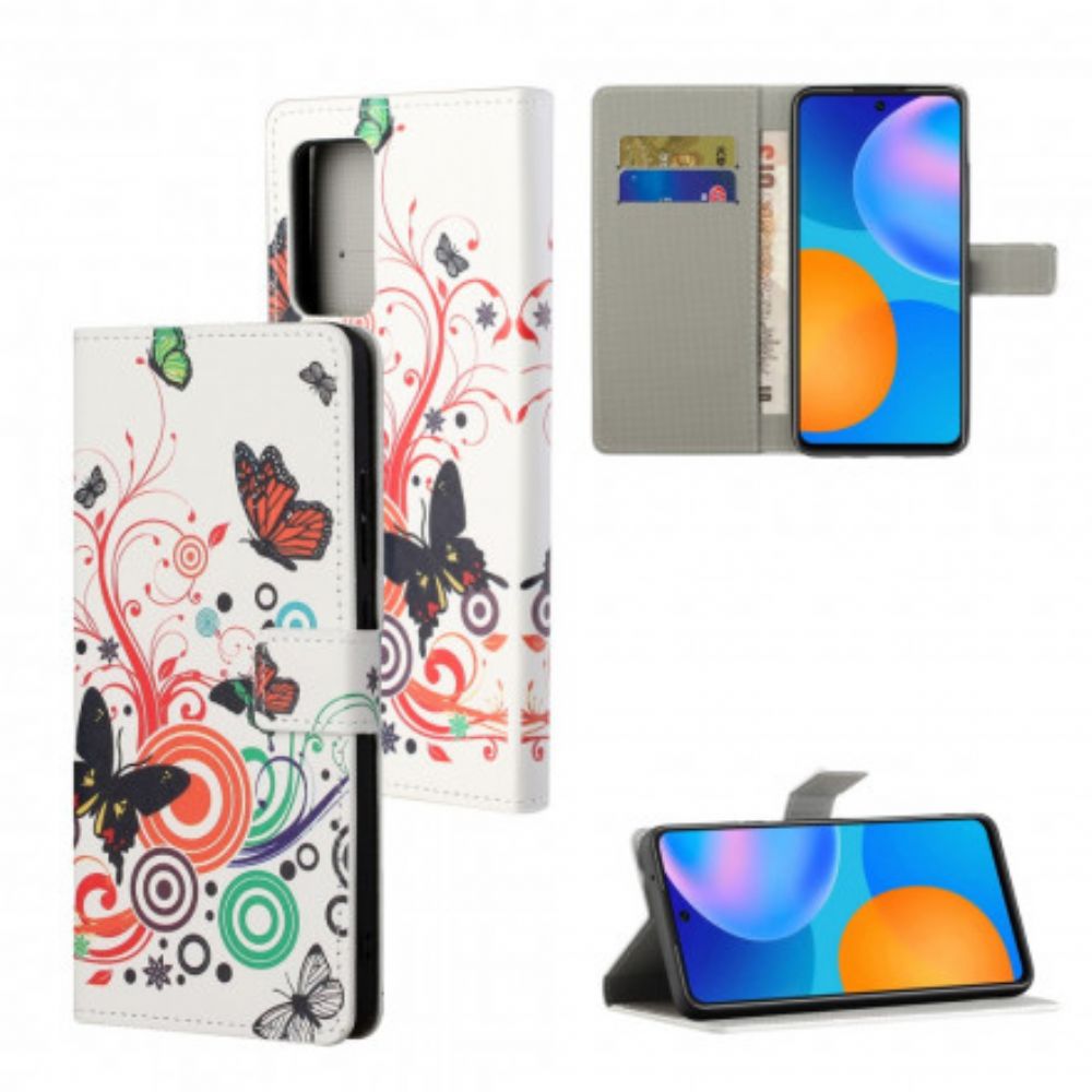 Leren Hoesje voor Xiaomi Redmi Note 10 Pro Vlinders En Bloemen