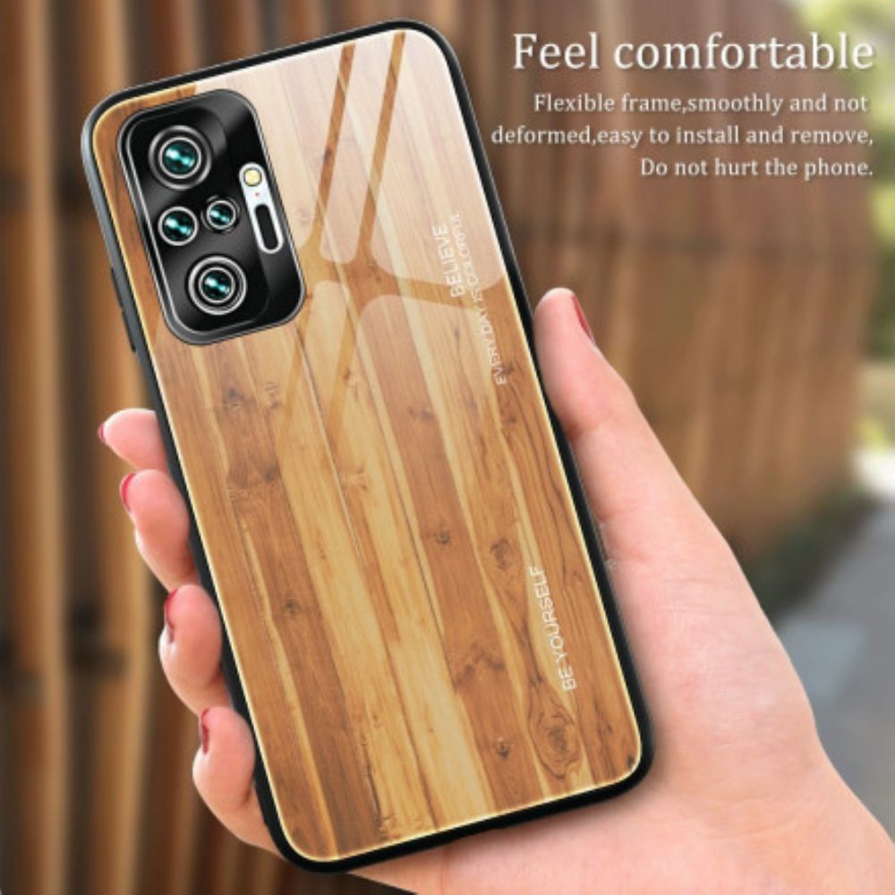 Telefoonhoesje voor Xiaomi Redmi Note 10 Pro Houtdesign Gehard Glas