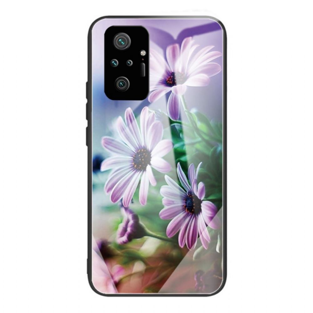 Telefoonhoesje voor Xiaomi Redmi Note 10 Pro Realistische Bloemen Van Gehard Glas