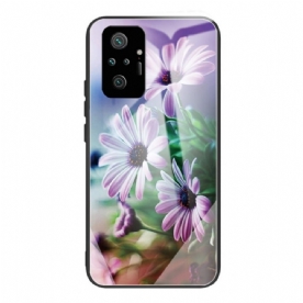 Telefoonhoesje voor Xiaomi Redmi Note 10 Pro Realistische Bloemen Van Gehard Glas