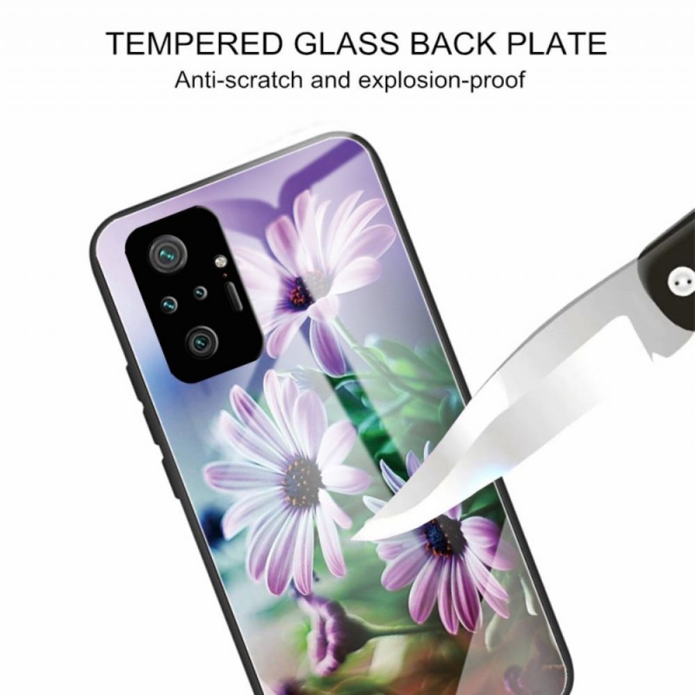 Telefoonhoesje voor Xiaomi Redmi Note 10 Pro Realistische Bloemen Van Gehard Glas