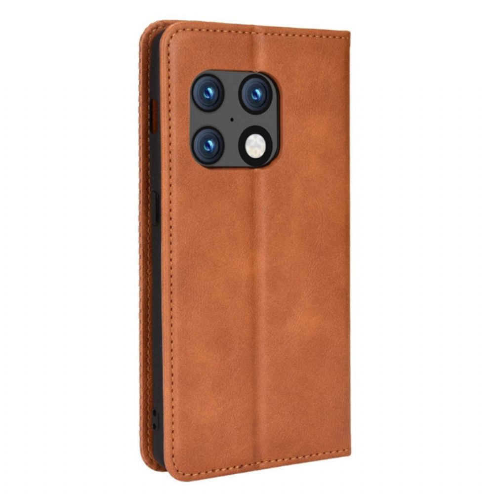 Bescherming Hoesje voor OnePlus 10 Pro 5G Folio-hoesje Gestyled Vintage Leereffect