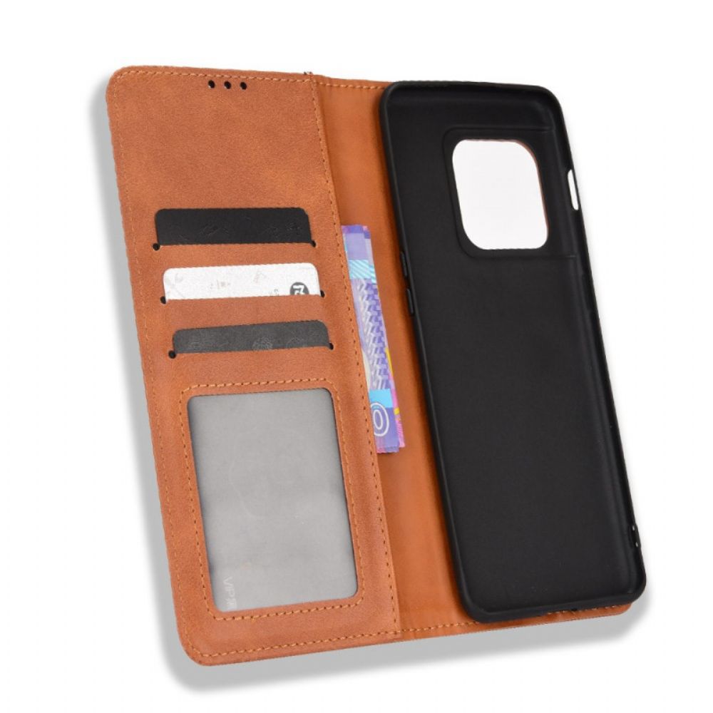 Bescherming Hoesje voor OnePlus 10 Pro 5G Folio-hoesje Gestyled Vintage Leereffect