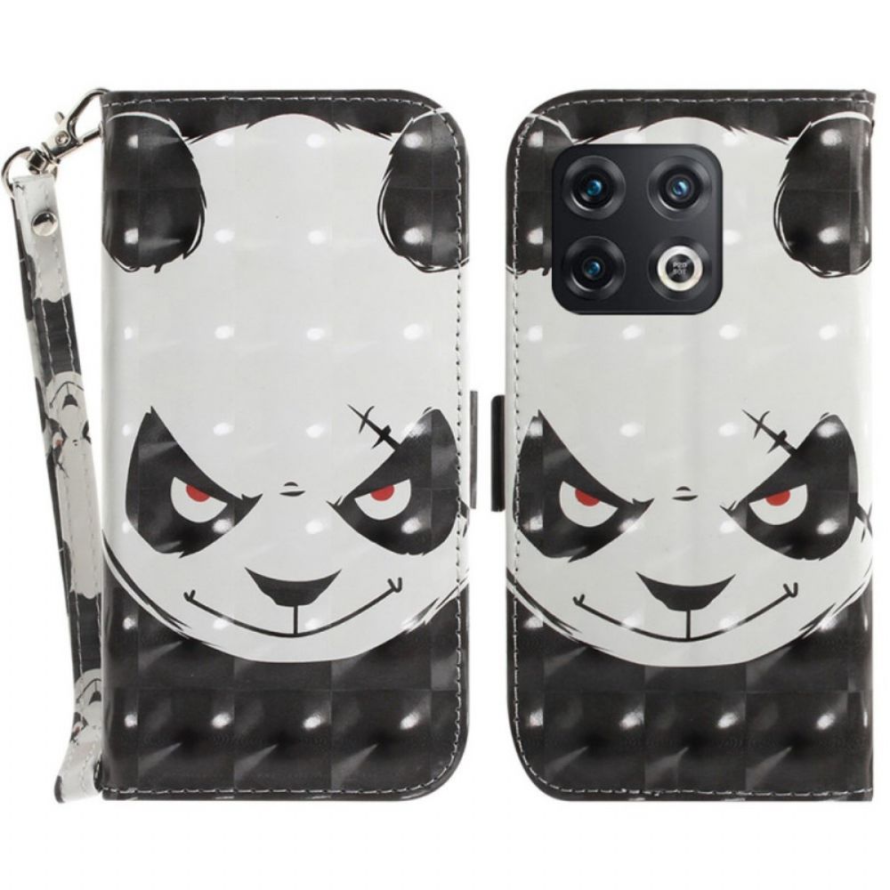 Flip Case voor OnePlus 10 Pro 5G Met Ketting Boze Panda Met Riem