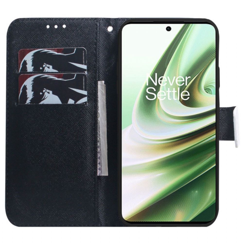 Flip Case voor OnePlus 10 Pro 5G Met Ketting Boze Panda Met Riem