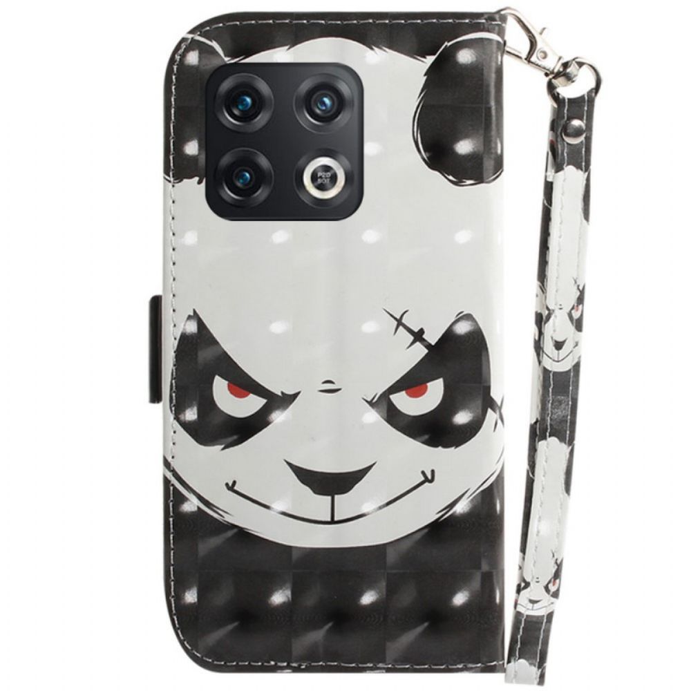 Flip Case voor OnePlus 10 Pro 5G Met Ketting Boze Panda Met Riem