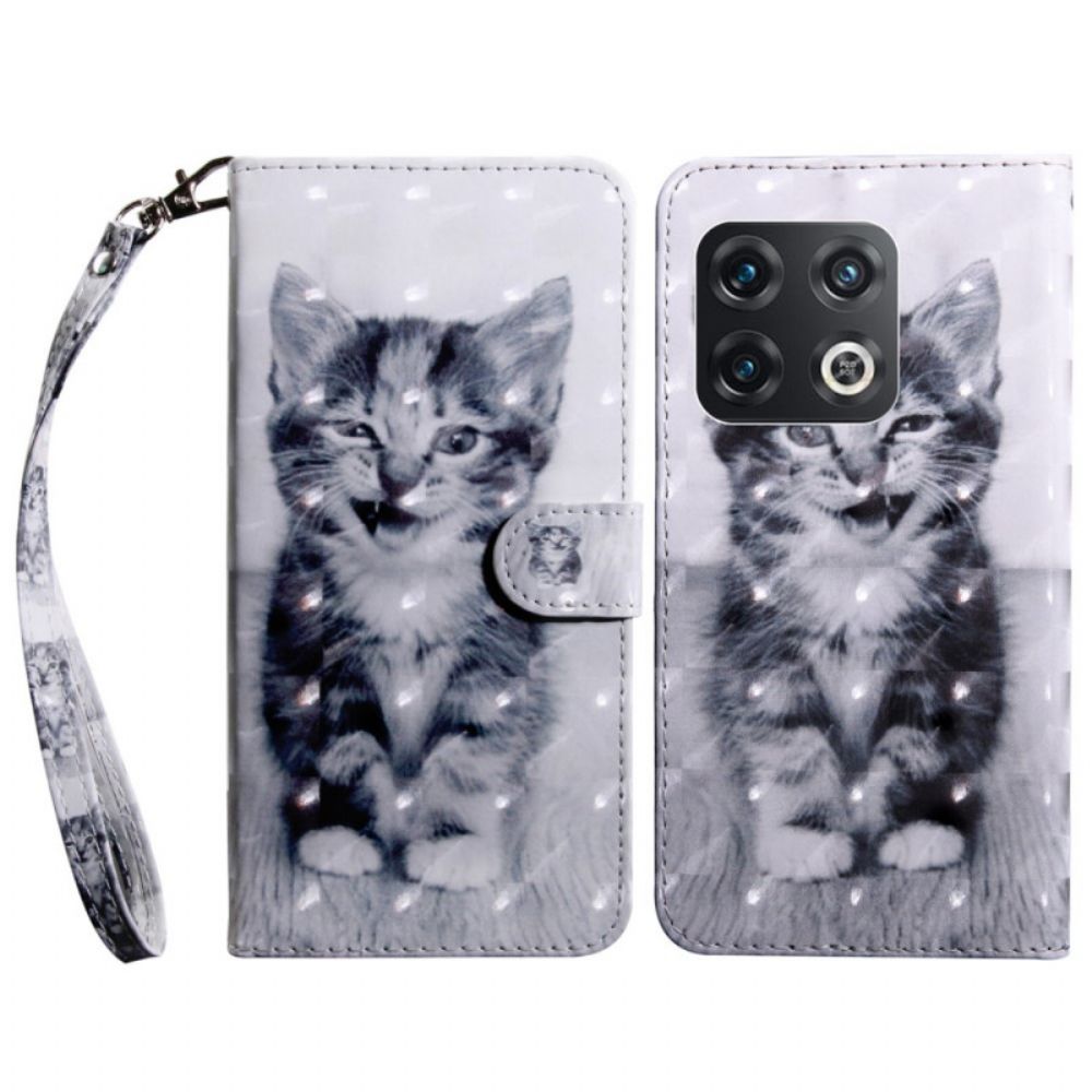 Flip Case voor OnePlus 10 Pro 5G Met Ketting Thong Kitten